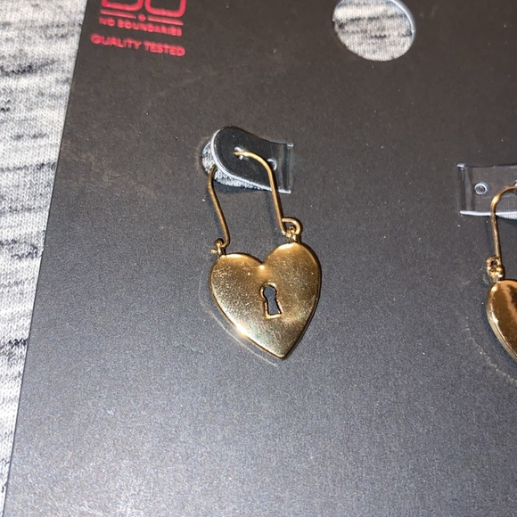 No Boundaries Gold-Tone Dangly Heart Shaped Lock Earrings - Picture 6 of 10